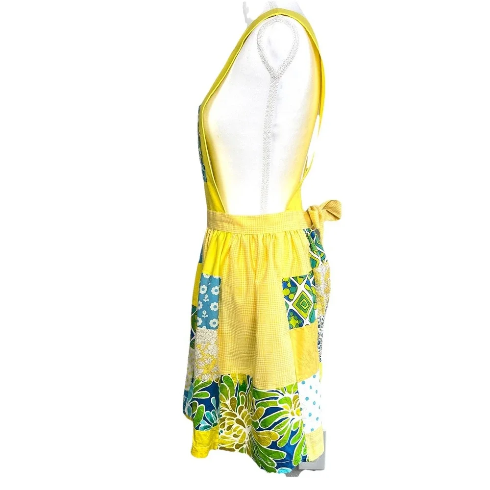 Patchwork Pinafore Apron Wrap Tie Homemade Mini Cottagecore OS Boho Grandma